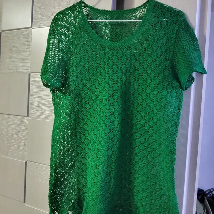 [BUNJANG] Hand-knitted Short-Sleeve T-Shirt Green / 손뜨개 반팔 티셔츠 그린