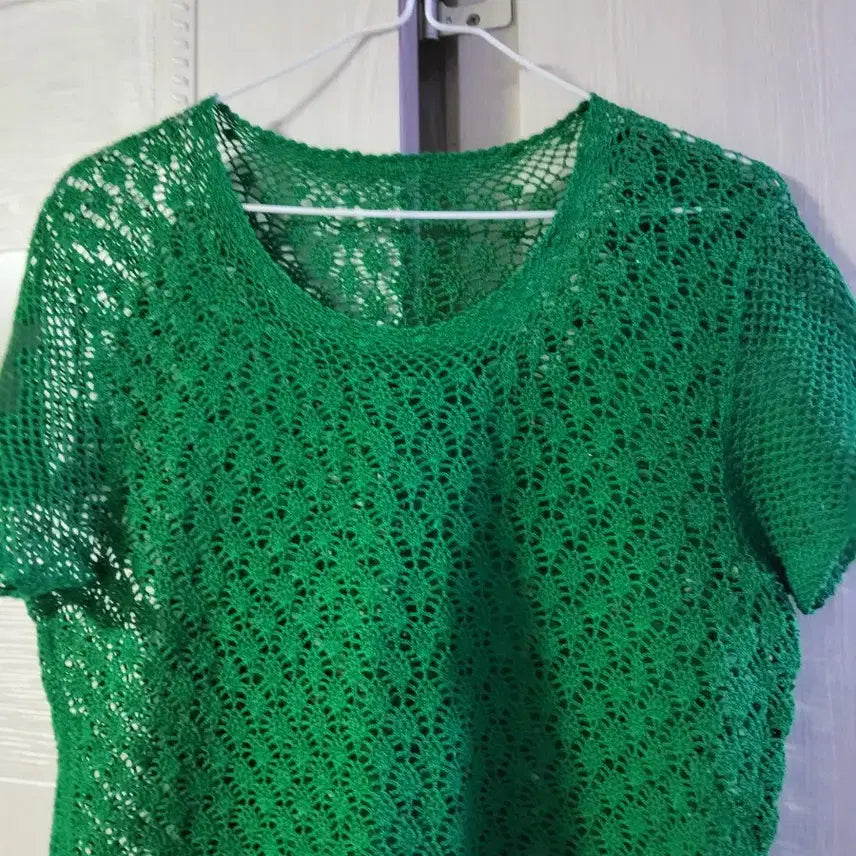 [BUNJANG] Hand-knitted Short-Sleeve T-Shirt Green / 손뜨개 반팔 티셔츠 그린