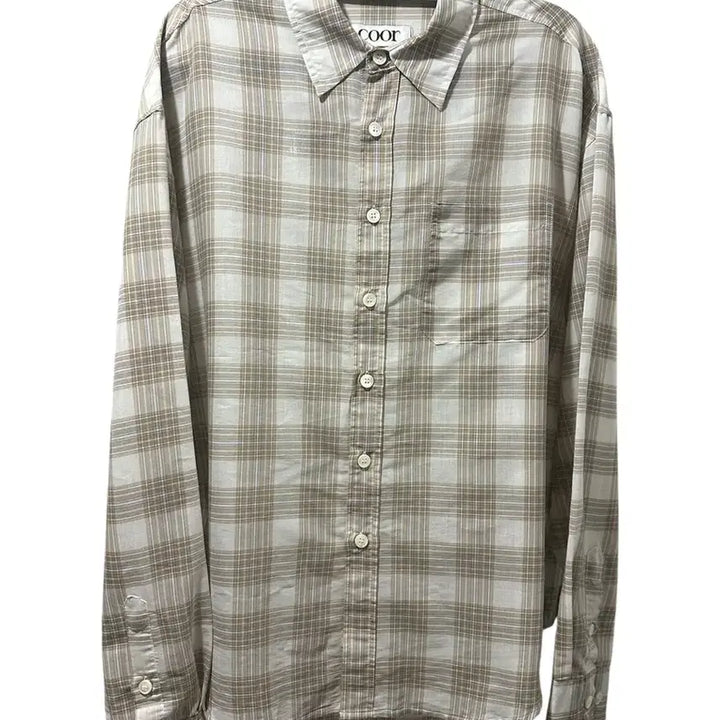 [BUNJANG] COOR Cotton Blend Sheer Tartan Check Shirt (Beige Check) / 쿠어 코튼 블렌드 시어 타탄 체크 셔츠 (베이지체크) s