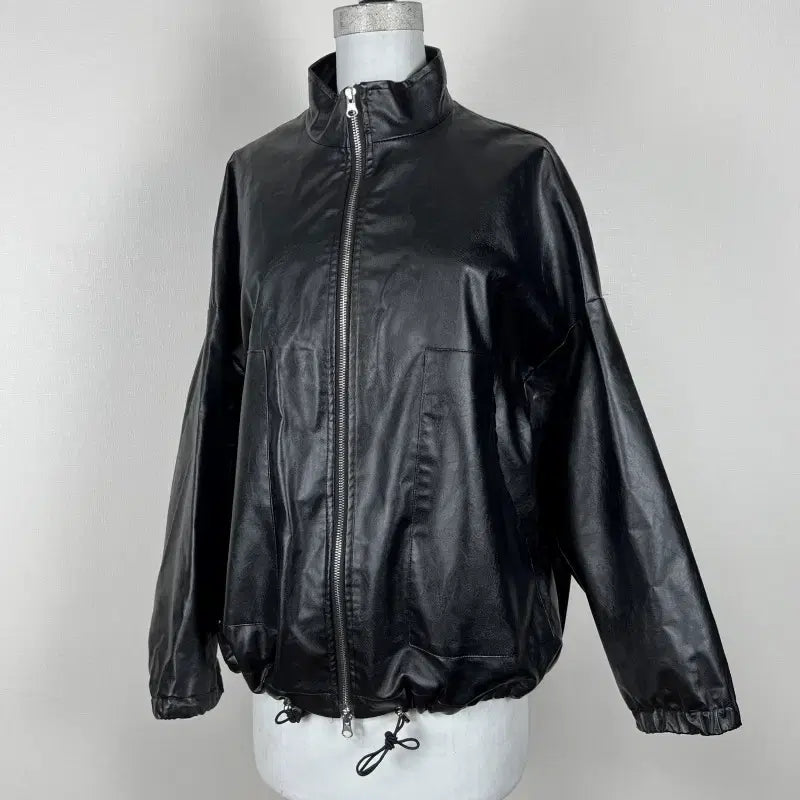 [BUNJANG] Wished 2025 Black Faux Leather Jacket Jumper / wished/레자 블랙 자켓 점퍼 여S M/라덴