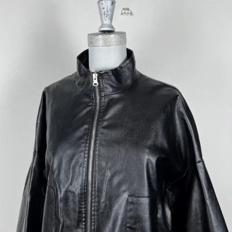 [BUNJANG] Wished 2025 Black Faux Leather Jacket Jumper / wished/레자 블랙 자켓 점퍼 여S M/라덴