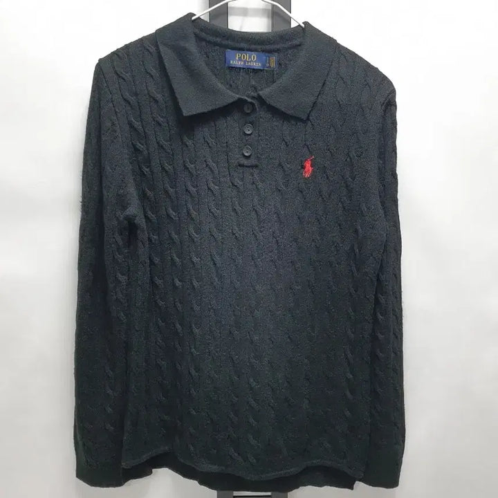 [BUNJANG] Polo Ralph Lauren Black Cable Knit Polo Shirt - Size S / 폴로 랄프로렌 꽈베기 카라 니트티 블랙 s