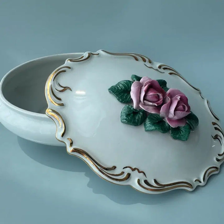 [BUNJANG] German Vintage Rose Ceramic Trinket Box / 장미 도자기 보석함(독일빈티지)