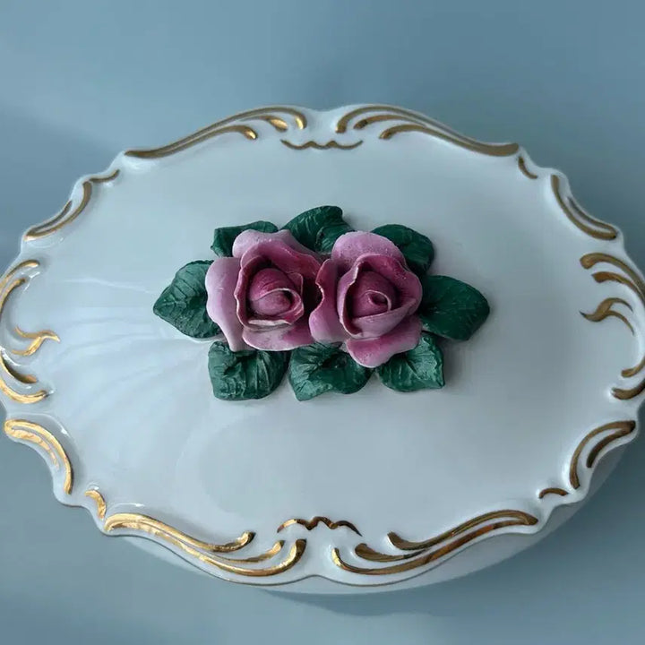 [BUNJANG] German Vintage Rose Ceramic Trinket Box / 장미 도자기 보석함(독일빈티지)