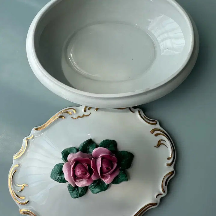 [BUNJANG] German Vintage Rose Ceramic Trinket Box / 장미 도자기 보석함(독일빈티지)