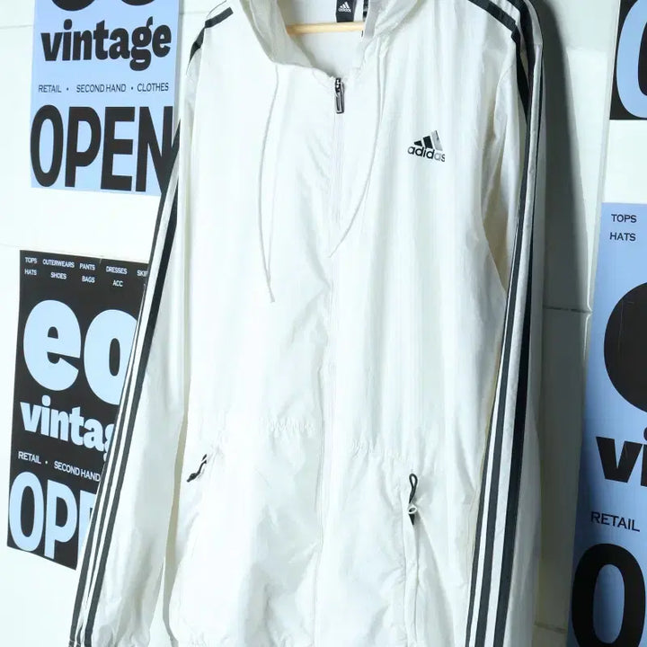 [BUNJANG] Adidas USA Windbreaker Zip-Up Jacket White/Black / (XL-3XL) 아디다스 집업 바람막이 점퍼자켓 USA 흰검-7740
