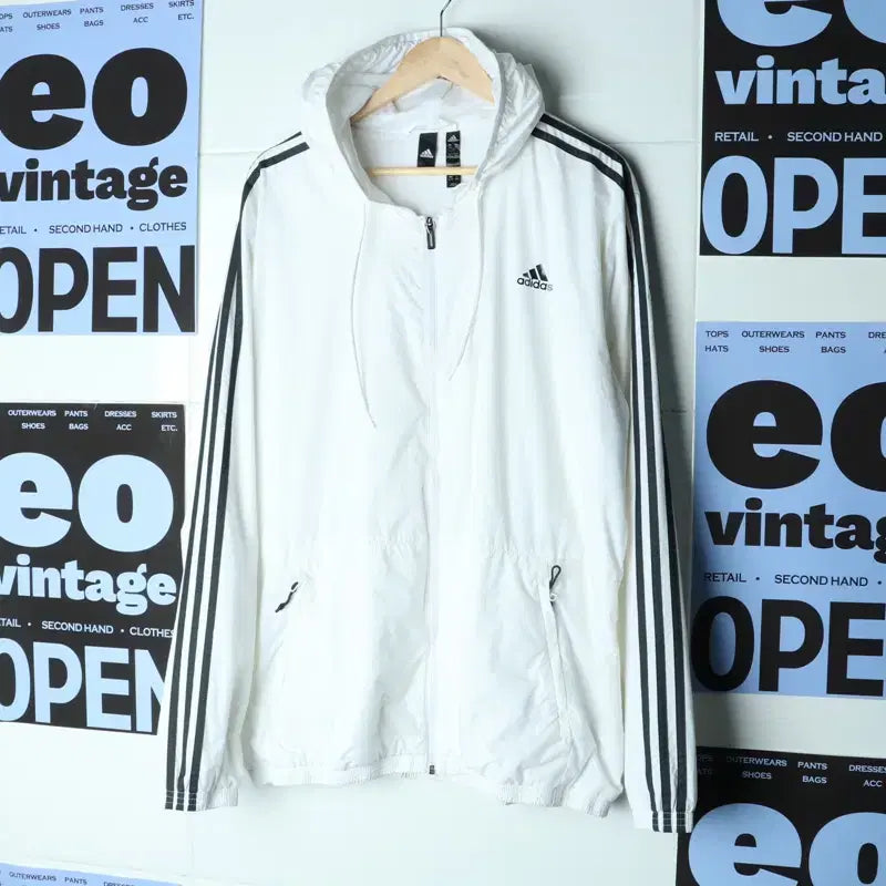 [BUNJANG] Adidas USA Windbreaker Zip-Up Jacket White/Black / (XL-3XL) 아디다스 집업 바람막이 점퍼자켓 USA 흰검-7740