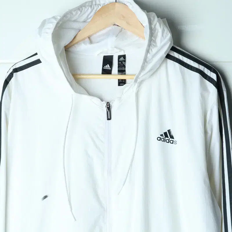 [BUNJANG] Adidas USA Windbreaker Zip-Up Jacket White/Black / (XL-3XL) 아디다스 집업 바람막이 점퍼자켓 USA 흰검-7740