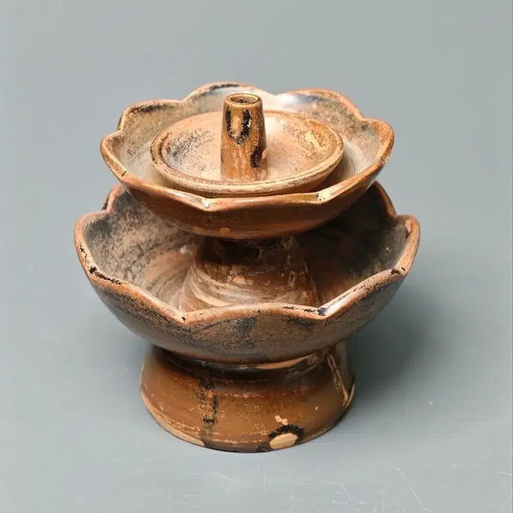 [BUNJANG] Authentic Five Dynasties and Ten Kingdoms Period Yellow Glaze Double-Layered Oil Lamp Excavated Chinese Ceramic Antique Collectible / [진품] 오대십국 황갈유 이층 등잔 출토품 중국도자기 골동품 수집품