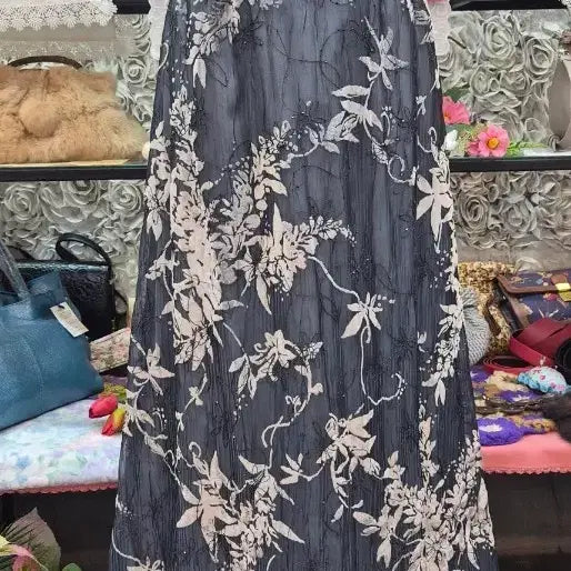 [BUNJANG] Organza Velvet Quilted Beaded Maxi Long Skirt / 오간자+벨벳누빔+비즈 맥시 롱스커트(30~31)