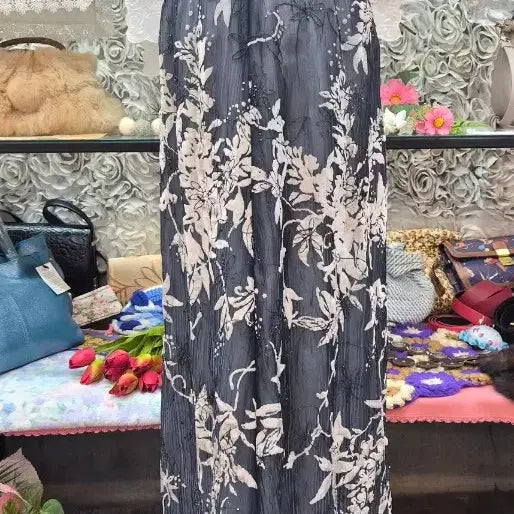 [BUNJANG] Organza Velvet Quilted Beaded Maxi Long Skirt / 오간자+벨벳누빔+비즈 맥시 롱스커트(30~31)