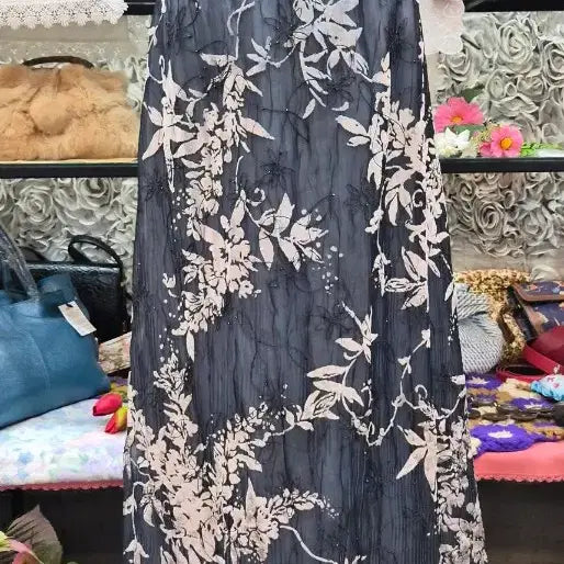 [BUNJANG] Organza Velvet Quilted Beaded Maxi Long Skirt / 오간자+벨벳누빔+비즈 맥시 롱스커트(30~31)