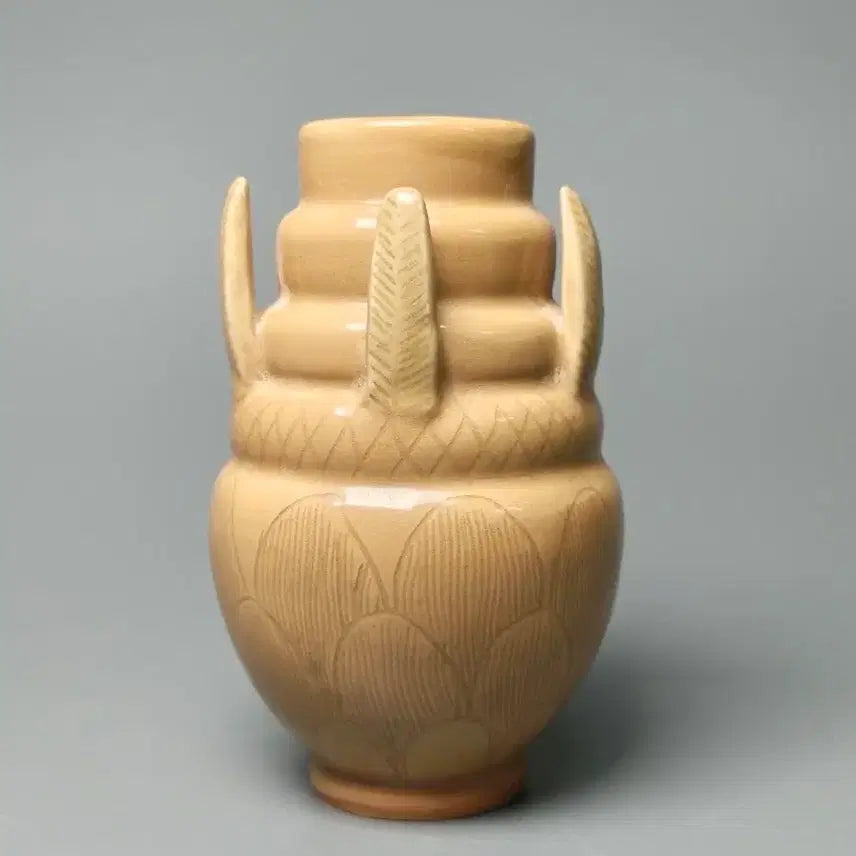 [BUNJANG] Yuan Dynasty/Early Ming Dynasty Celadon Kiln Celadon Glazed Carved Lotus Panel Teapot - Chinese Antique / [진품] 원말 명초 용천요 미황유 각화 연판문 다관 중국도자기 골동품
