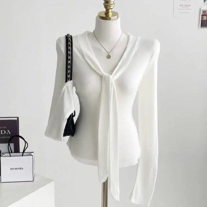 [BUNJANG] White Tie Blouse / 타이 블라우스티