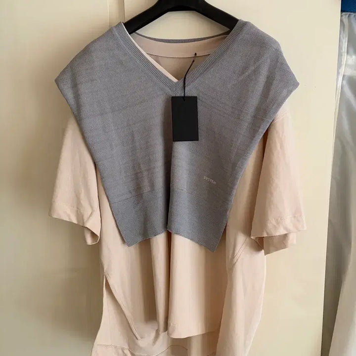 [BUNJANG] System Layered Shoulder Shawl T-shirt / 새상품/시스템 어깨숄 레이어드 티셔츠F55-77
