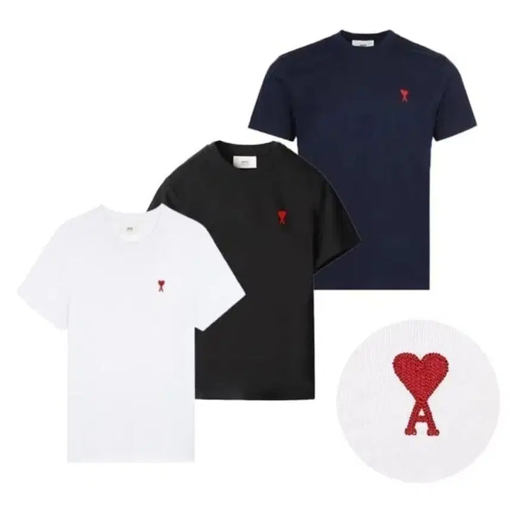 [BUNJANG] AMI Small Heart Logo T-Shirt (Black, White, Navy) / 아미 스몰 하트 남녀 반팔 티셔츠 블랙&amp;화이트&amp;네이비