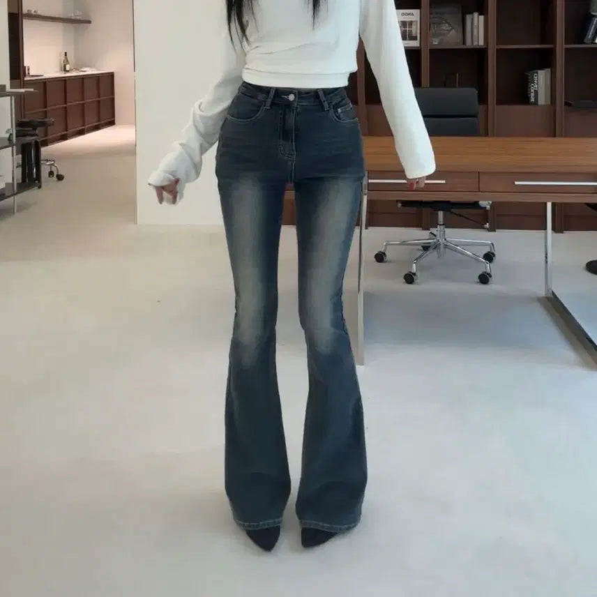 [BUNJANG] Ablie Dark Blue Bootcut Denim Pants / 새상품) 에이블리 진청색상 나쇼중 부츠컷 데님 팬츠