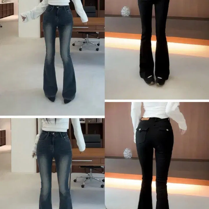 [BUNJANG] Ablry Neshoong Bootcut Denim Pants (Black, Dark Indigo) / 반택포,새상품) 블랙,진청 2개 일괄 에이블리 나쇼중 부츠컷 데님 팬츠