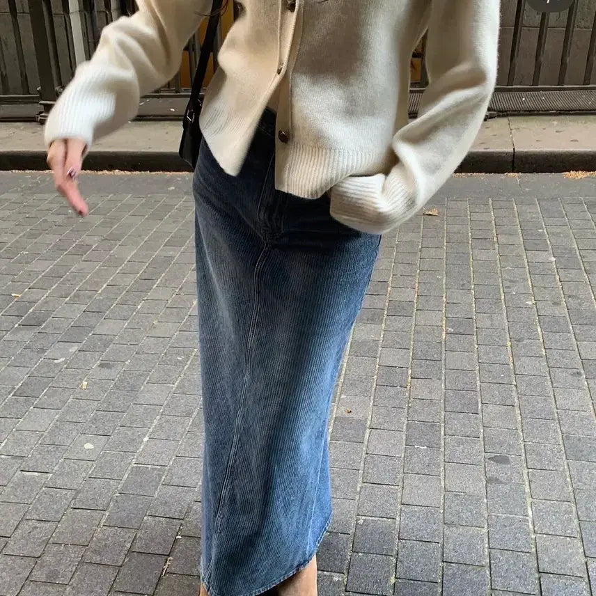 [BUNJANG] BRON Corduroy Denim Skirt Basic Length S / 브론 코듀로이 데님스커트 기본기장 S 더티스 르플레인