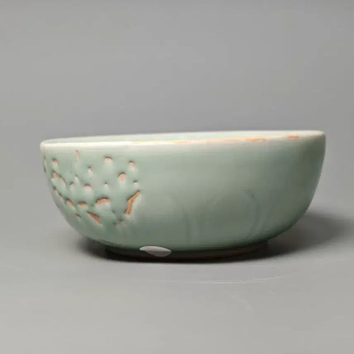 [BUNJANG] Chinese Qing Dynasty Celadon Porcelain Double-Gourd Vase with Lattice Carving / [진품] 청대 중기 분청유 투각 공명문 완 중국도자기 골동품 고미술품