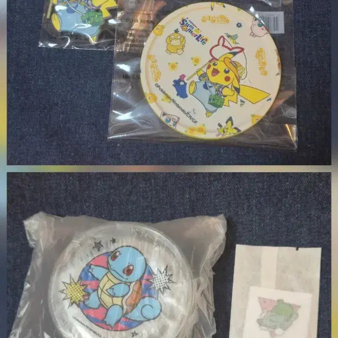 [BUNJANG] Pokemon Pikachu Luggage Tag, Tea Coaster, Squirtle Pouch &amp; Seedot Sticker Bundle Set / 올리브영 포켓몬 피카츄 러기지택, 티 코스터 +꼬부기 파우치+스티커 일괄