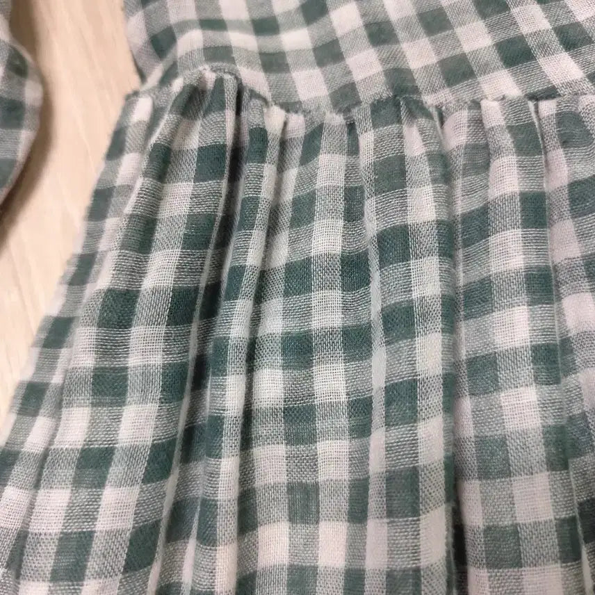 [BUNJANG] Handmade Green Gingham Gauze Cotton Long Dress / 그린 깅엄 체크 거즈면 롱 원피스