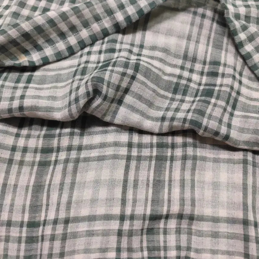 [BUNJANG] Handmade Green Gingham Gauze Cotton Long Dress / 그린 깅엄 체크 거즈면 롱 원피스