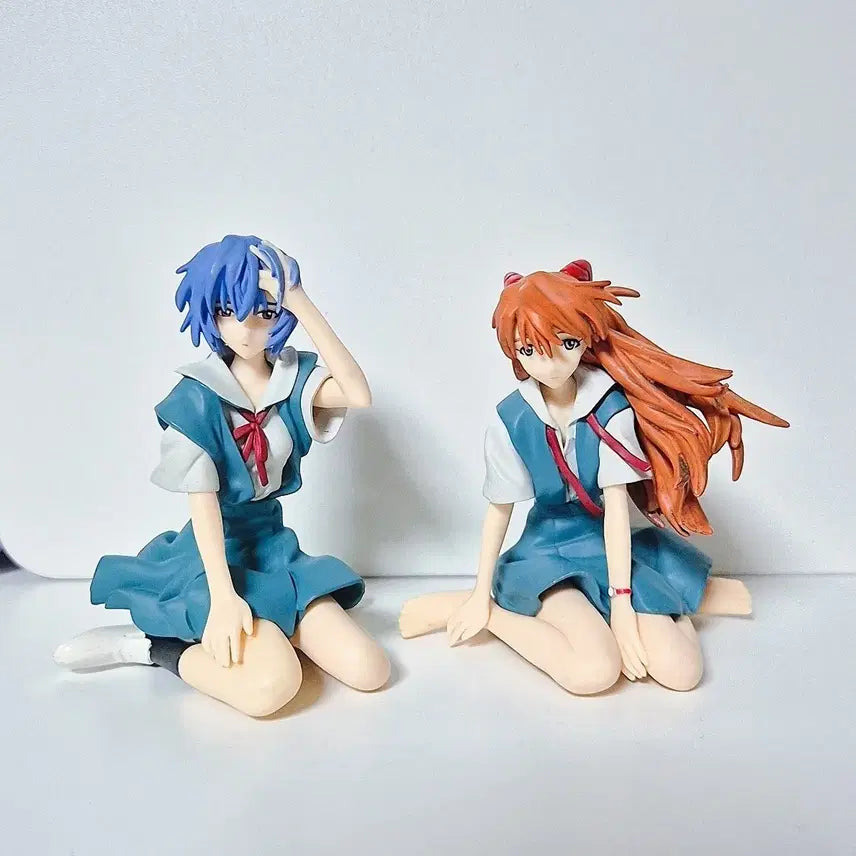 [BUNJANG] Evangelion Rei &amp; Asuka Sitting Figures Bundle Set / 일괄) 에반게리온 레이 아스카 좌상 고전 미소녀 피규어
