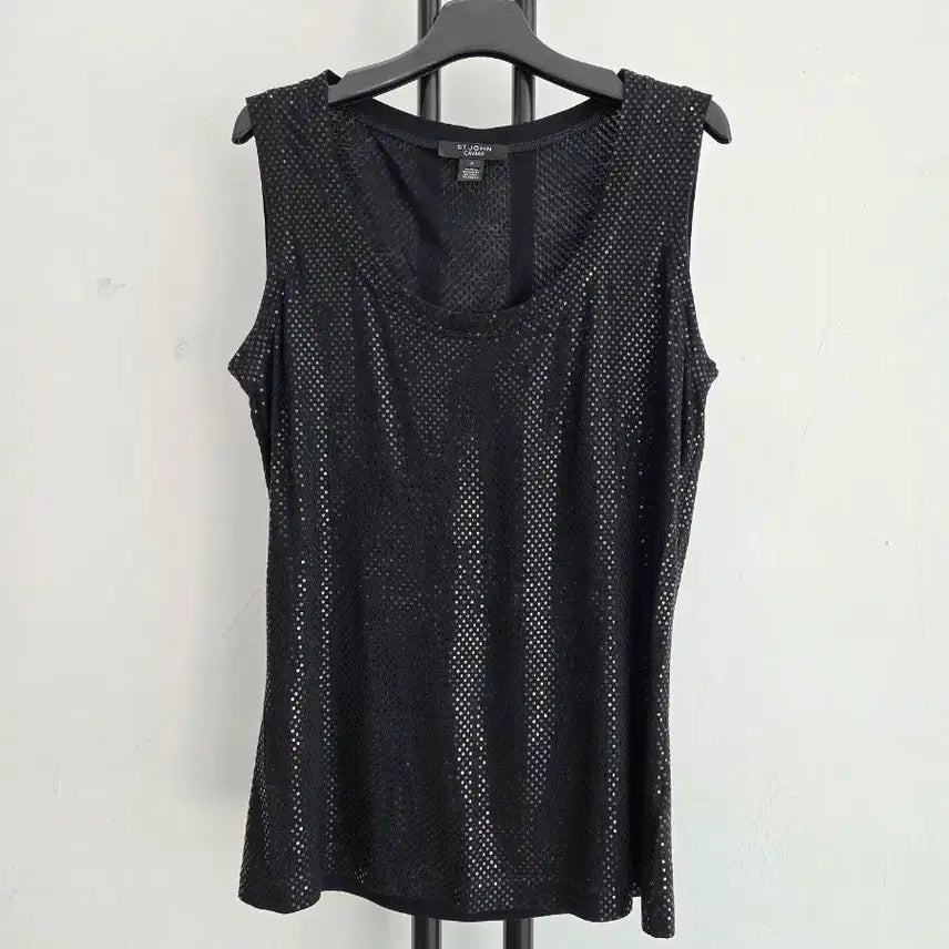 [BUNJANG] ST. JOHN Caviar Black Sequin Sleeveless Top / 정품 센존 ST.JOHN CAVIAR  블랙 스팽글 민소매 탑
