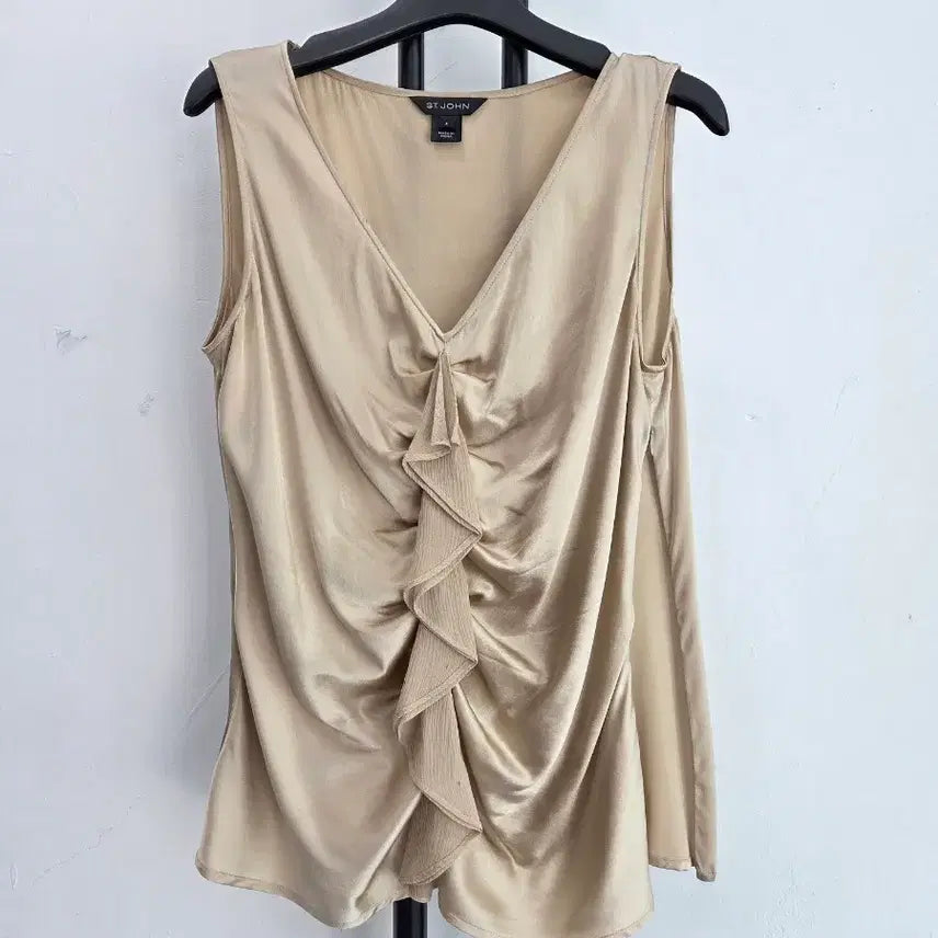 [BUNJANG] ST. JOHN Silk Frill Sleeveless Blouse / 정품 센존 ST.JOHN 실크 프릴 민소매 블라우스