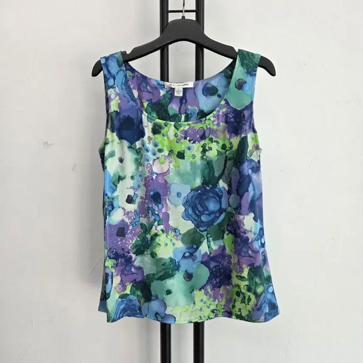 [BUNJANG] ST. JOHN Genuine Flower Sleeveless Blouse - Blue / 정품 센존 ST.JOHN 플라워 블루 민소매 블라우스