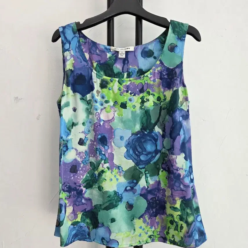 [BUNJANG] ST. JOHN Genuine Flower Sleeveless Blouse - Blue / 정품 센존 ST.JOHN 플라워 블루 민소매 블라우스