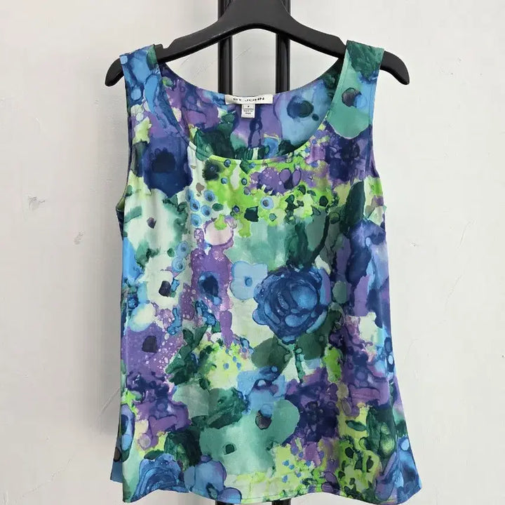 [BUNJANG] ST. JOHN Genuine Flower Sleeveless Blouse - Blue / 정품 센존 ST.JOHN 플라워 블루 민소매 블라우스