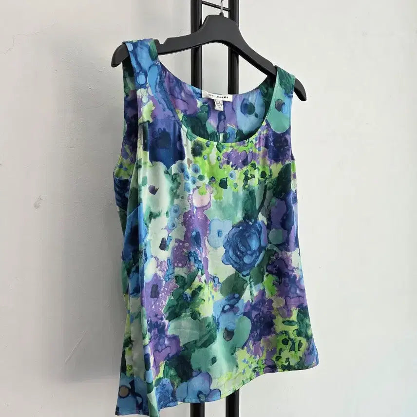 [BUNJANG] ST. JOHN Genuine Flower Sleeveless Blouse - Blue / 정품 센존 ST.JOHN 플라워 블루 민소매 블라우스