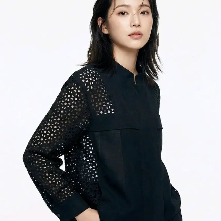 [BUNJANG] Jill Stuart Black Lace Sleeve Linen Jacket / 질스튜어트 블랙 레이스 소매 마 자켓  린넨자켓