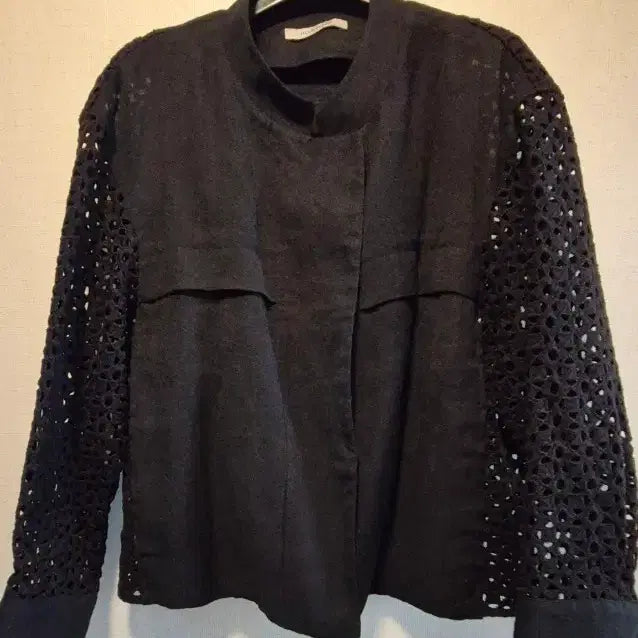 [BUNJANG] Jill Stuart Black Lace Sleeve Linen Jacket / 질스튜어트 블랙 레이스 소매 마 자켓  린넨자켓