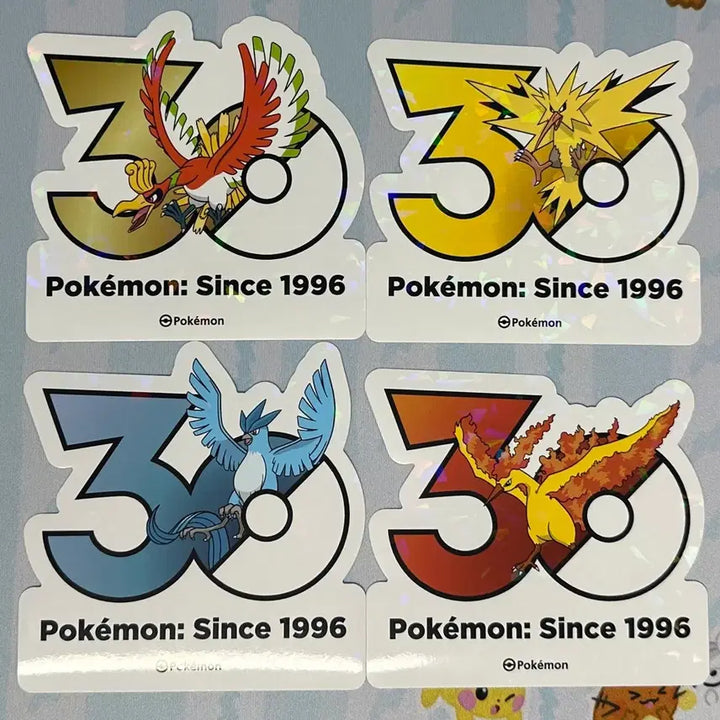 [BUNJANG] Pokemon 30th Anniversary Logo Sticker Set: Moltres, Articuno, Zapdos, Lugia / [포켓몬 30주년 기념 로고 스티커]칠색조, 프리저, 파이어,썬더