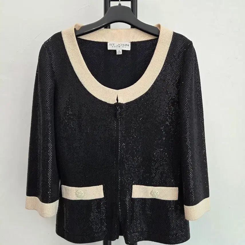 [BUNJANG] ST. JOHN Black Knit Cardigan / 정품 센존 ST.JOHN 블랙 니트 가디건