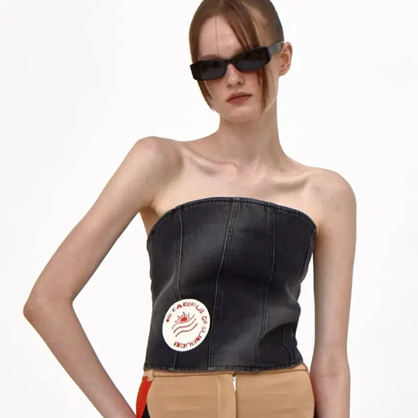 [BUNJANG] Kijun Air Brushed Denim Bustier Top (Size S) / 기준 kijun 에어 브러시 데님 뷔스티에 탑 새상품