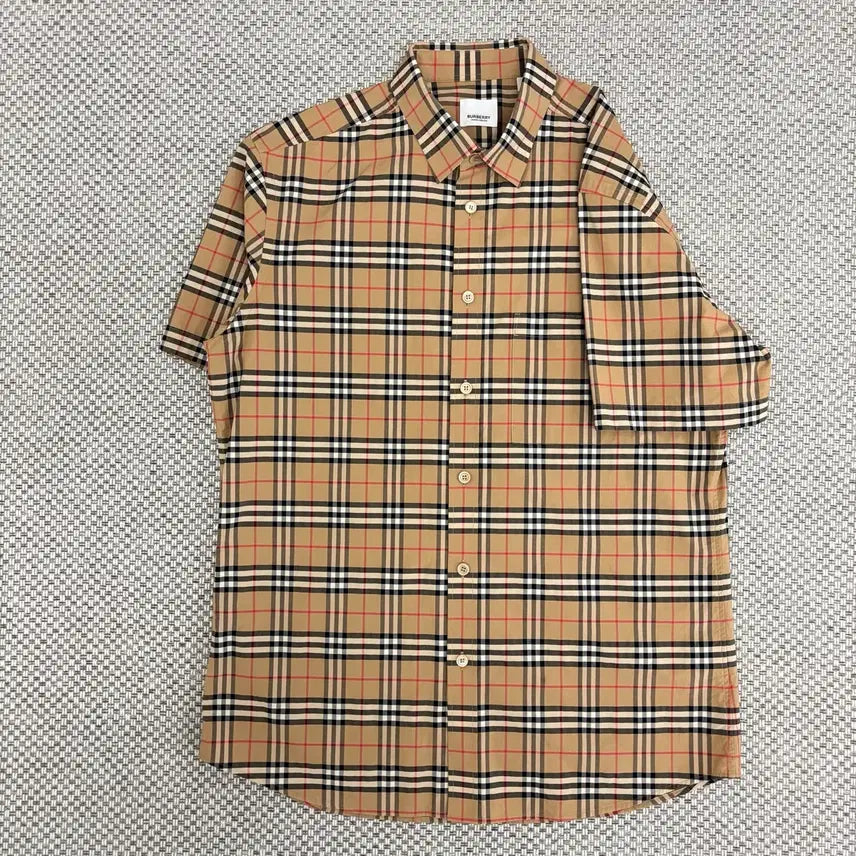 [BUNJANG] Burberry Check Short Sleeve Shirt - Brown / [L]버버리 체크 반팔 셔츠