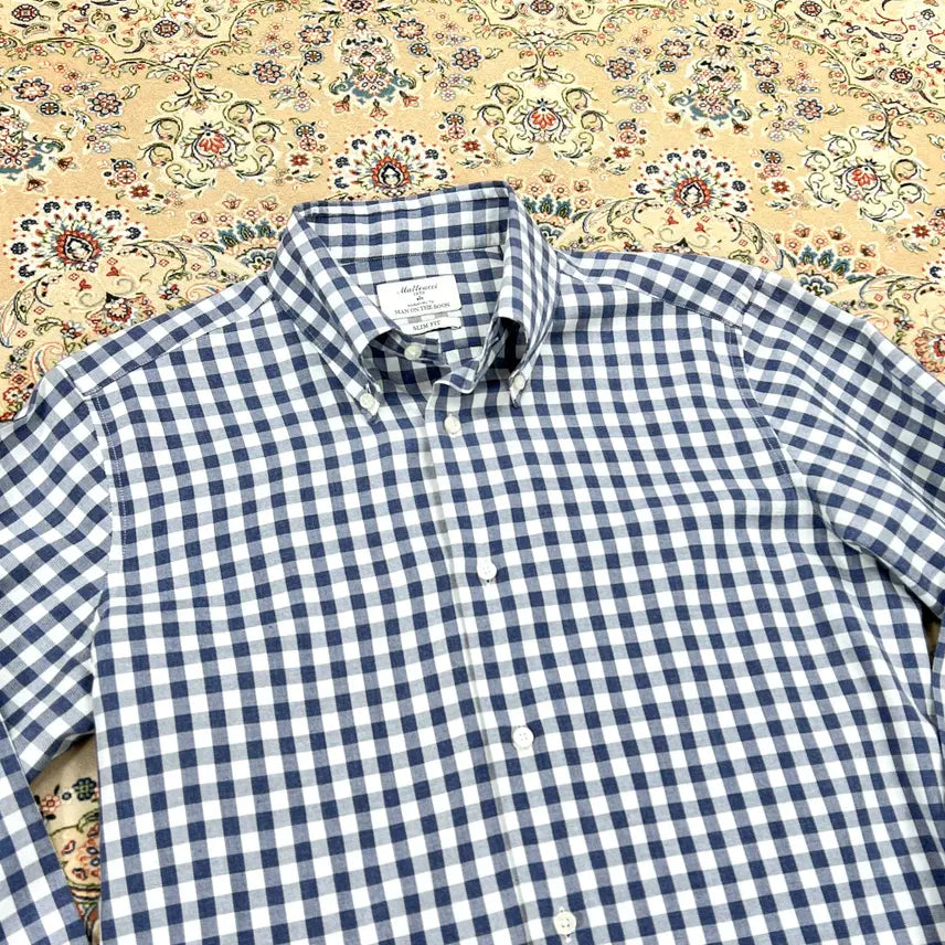 [BUNJANG] Mateucci by Bagutta 1939 Italian Gingham Flannel Button-Down Shirt / [A등급 15.5] 마테우치 맨온더분 블루깅엄 버튼다운셔츠