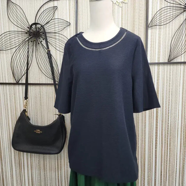 [BUNJANG] OZOC Navy Ribbed Short-Sleeve T-Shirt Size 55 / 오조크 55사이즈   네이비 골지 반팔 티셔츠