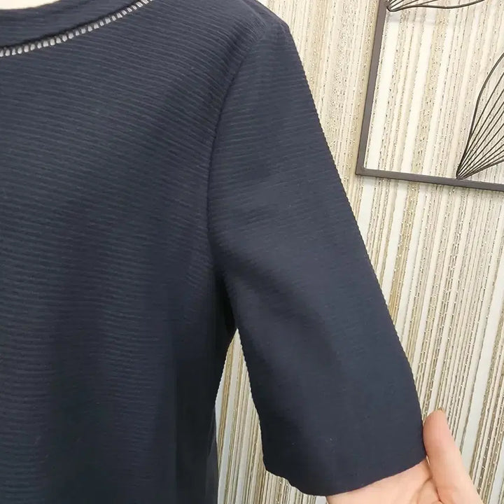 [BUNJANG] OZOC Navy Ribbed Short-Sleeve T-Shirt Size 55 / 오조크 55사이즈   네이비 골지 반팔 티셔츠