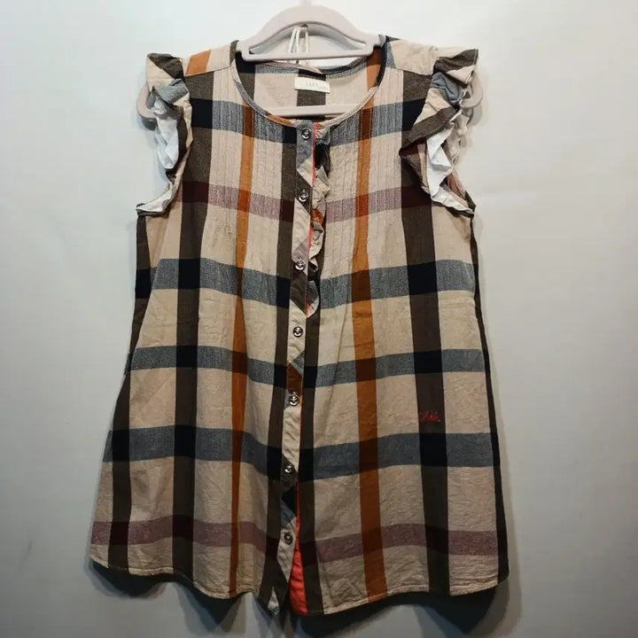 [BUNJANG] Daks Check Blouse - Size 80 / 닥스 체크 셔츠 블라우스 프릴 80사이즈여름  60248