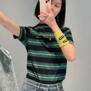 [BUNJANG] Mistlife T-Shirt Navy and Green (Size 40) / 미우 티 40