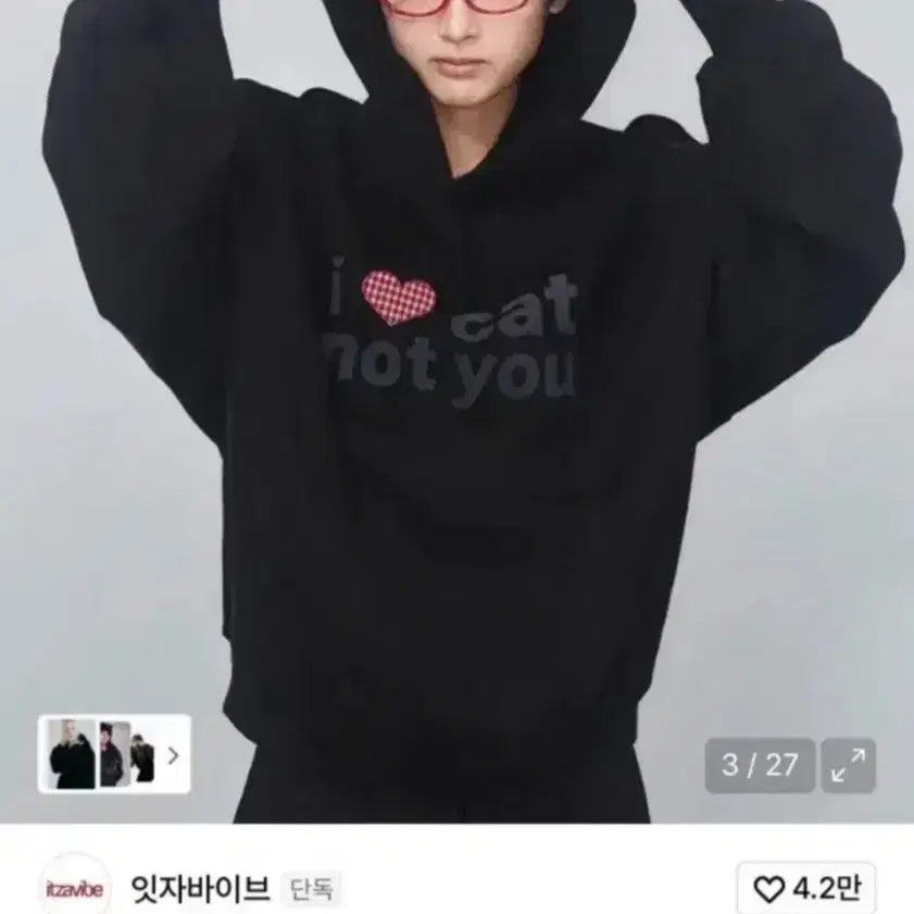[BUNJANG] Itzavibe "I Love Cat Not You" Graphic Hoodie / 오늘까지만) 잇자바이브 고양이 후드티 I LOVE CAT NOT YOY