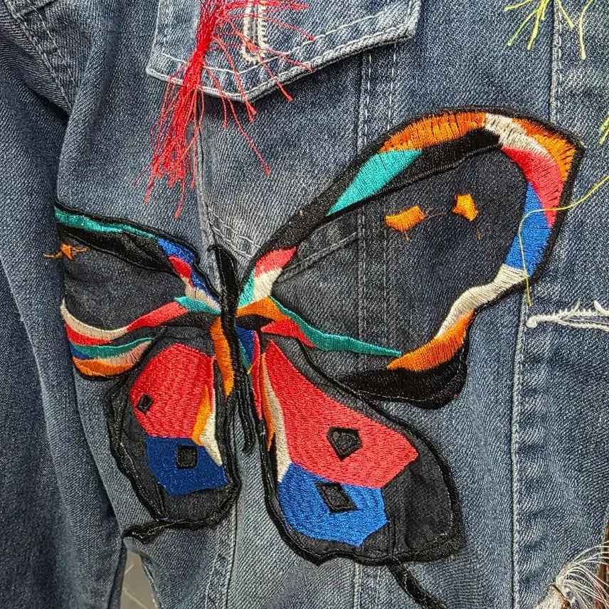 [BUNJANG] Vintage Butterfly Embroidery Denim Jacket / 나비 자수 데님 청자켓(66)