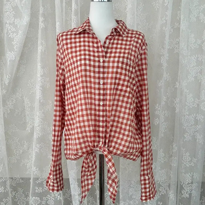 [BUNJANG] J.Crew Gingham Tie Front Check Shirt Orange (New) / L) 새상품 제이크루 타이 프론트 체크 셔츠 오렌지