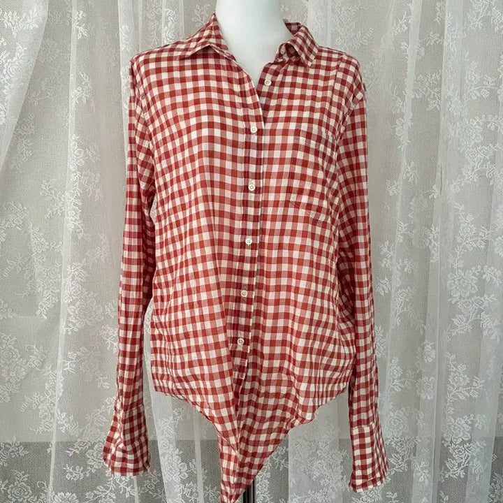 [BUNJANG] J.Crew Gingham Tie Front Check Shirt Orange (New) / L) 새상품 제이크루 타이 프론트 체크 셔츠 오렌지