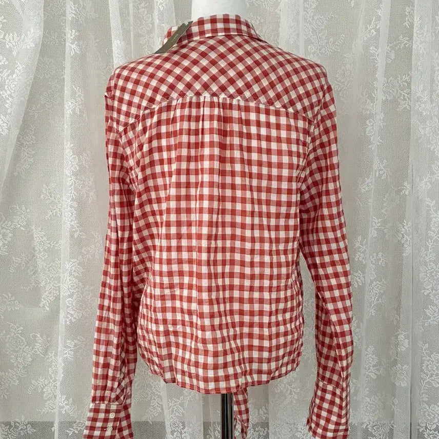 [BUNJANG] J.Crew Gingham Tie Front Check Shirt Orange (New) / L) 새상품 제이크루 타이 프론트 체크 셔츠 오렌지